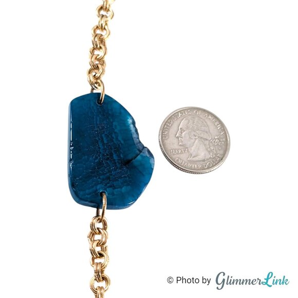 Vintage RG Graziano Blue Agate Long Gold Tone Necklace 36 Inch Layering Station - Picture 7 of 11